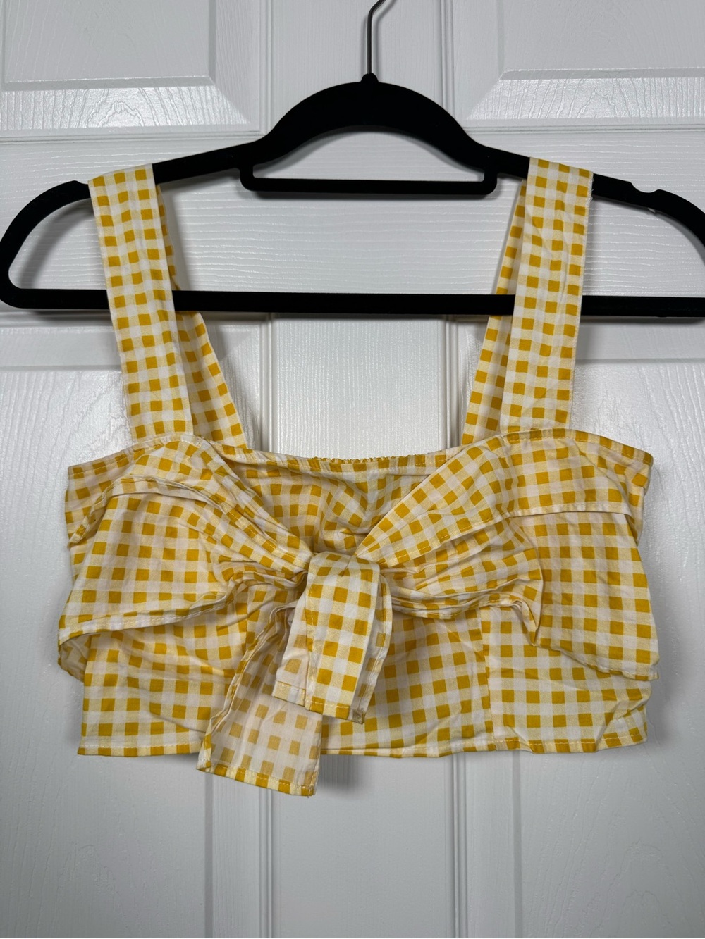 Zara Yellow Gingham Bow Crop Top XS Cottagecore Picnic Coquette